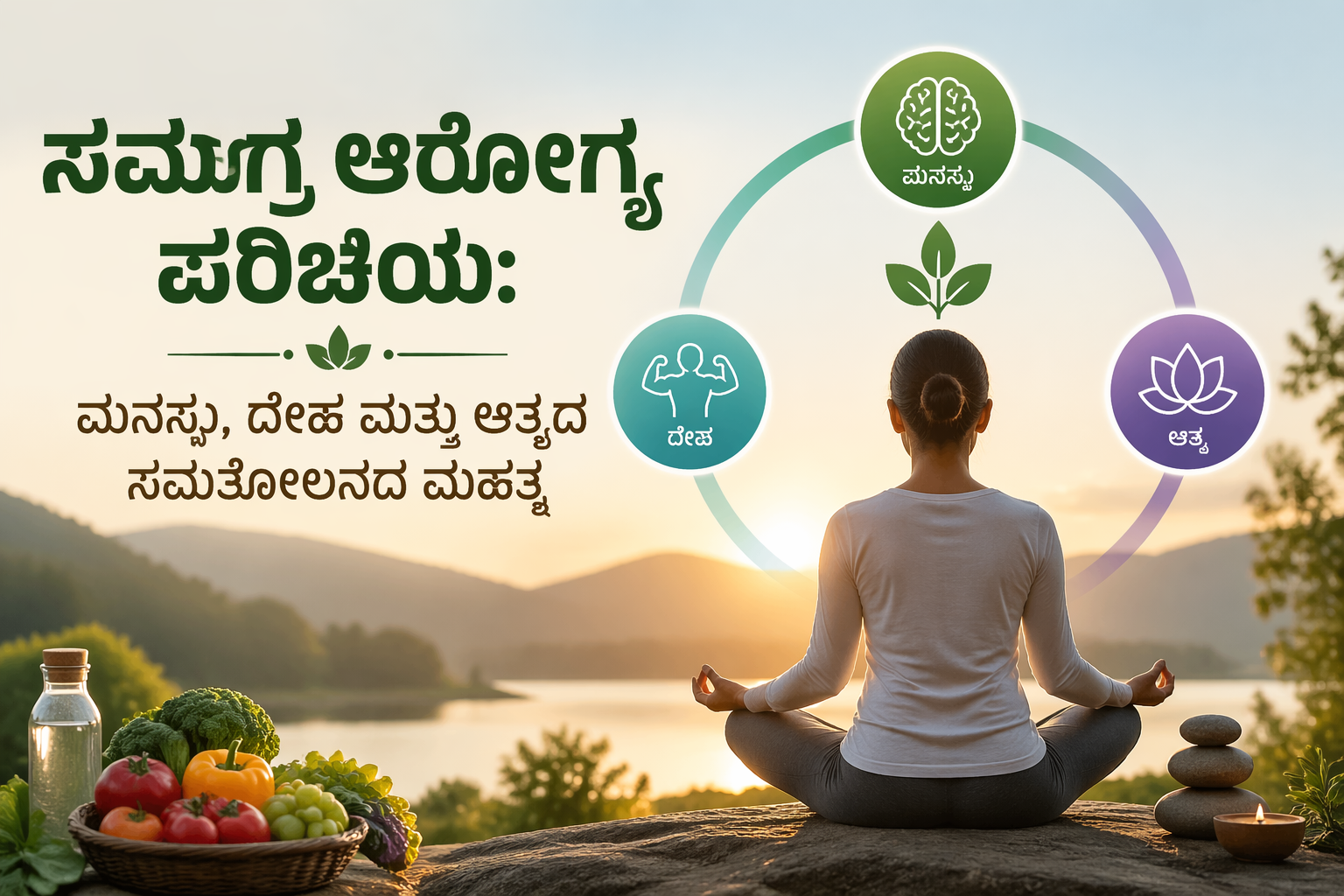 ಸಮಗ್ರ ಆರೋಗ್ಯವು ನಮ್ಮ ಜೀವನವನ್ನು ಸಂಪೂರ್ಣವಾಗಿ ಬದಲಾಯಿಸುವ ಶಕ್ತಿಯನ್ನು ಹೊಂದಿದೆ. ಇದು ಕೇವಲ ದೇಹದ ಆರೋಗ್ಯವಲ್ಲ, ಮನಸ್ಸು ಮತ್ತು ಆತ್ಮದ ಸಮತೋಲನವನ್ನು ಸಾಧಿಸಲು ಸಹಾಯ ಮಾಡುತ್ತದೆ. ನಾವು ದಿನನಿತ್ಯ ಜೀವನದಲ್ಲಿ ಸಣ್ಣ ಬದಲಾವಣೆಗಳನ್ನು ಮಾಡಿ — ಧ್ಯಾನ, ಆರೋಗ್ಯಕರ ಆಹಾರ, ಮತ್ತು ಧನಾತ್ಮಕ ಚಿಂತನೆಗಳನ್ನು ಅಳವಡಿಸಿಕೊಂಡರೆ — ನಾವು ಹೆಚ್ಚು ಸಂತೋಷಕರ ಮತ್ತು ಸಮತೋಲನದ ಜೀವನವನ್ನು ನಡೆಸಬಹುದು. ಸಮಗ್ರ ಆರೋಗ್ಯವನ್ನು ಅಳವಡಿಸಿಕೊಳ್ಳಿ, ಸಮತೋಲನದ ಜೀವನವನ್ನು ಅನುಭವಿಸಿ. 🌿