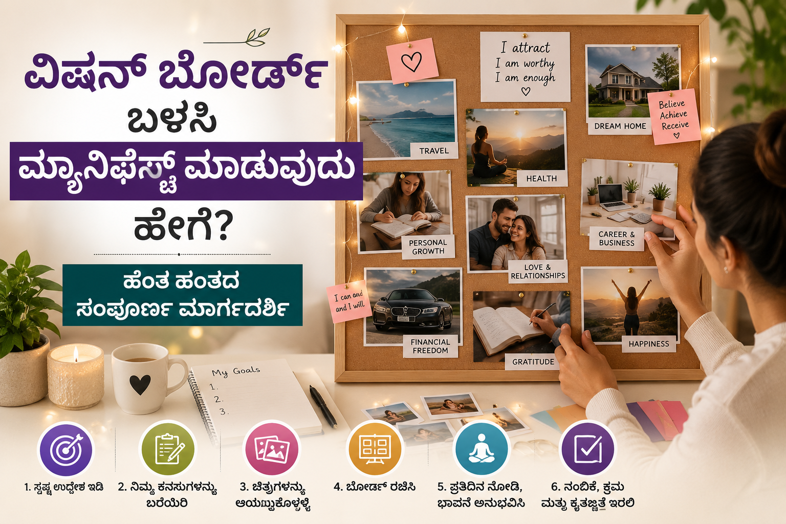 ವಿಷನ್ ಬೋರ್ಡ್ ಬಳಸಿ ಮ್ಯಾನಿಫೆಸ್ಟ್ ಮಾಡುವುದು ಹೇಗೆ – ಹಂತ ಹಂತದ ಸಂಪೂರ್ಣ ಮಾರ್ಗದರ್ಶಿ