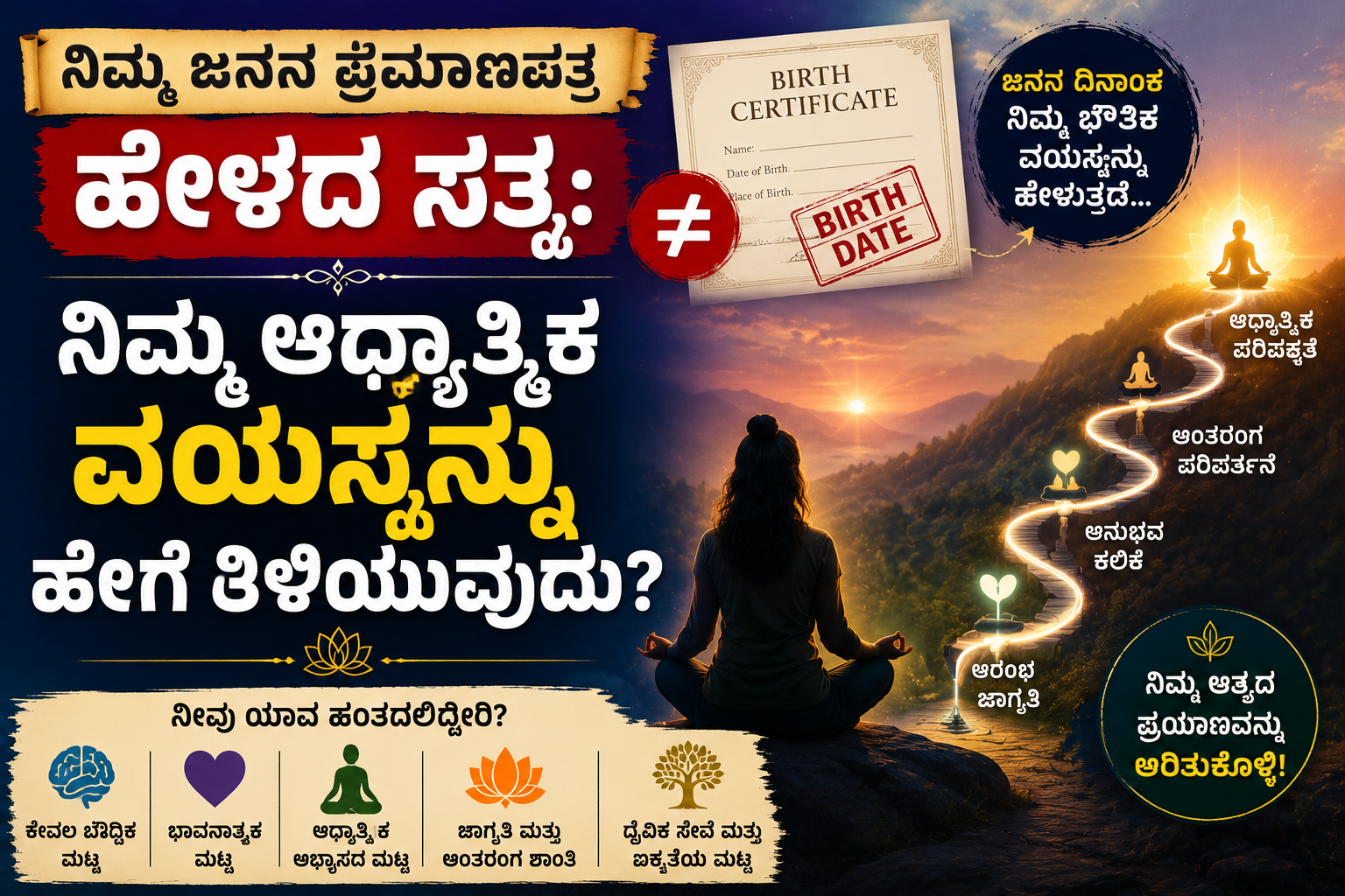 ಆಧ್ಯಾತ್ಮಿಕ ವಯಸ್ಸು ಹೇಗೆ ತಿಳಿಯುವುದು – ಆತ್ಮದ ಬೆಳವಣಿಗೆಯ ಹಂತಗಳು